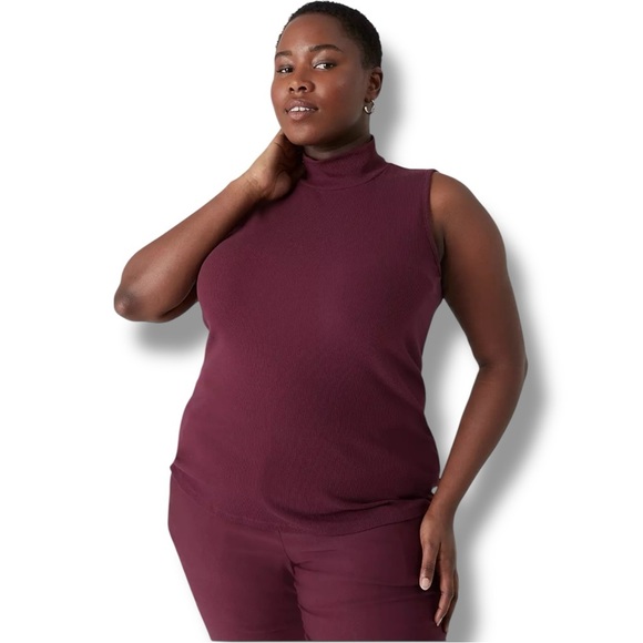 LANE BRYANT Mock Neck Ribbed Tank Classic Sleeveless - 18/20 Maroon - Picture 1 of 16